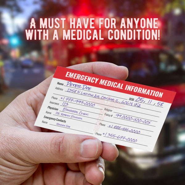 Set of 10 Emergency Medical Information Cards