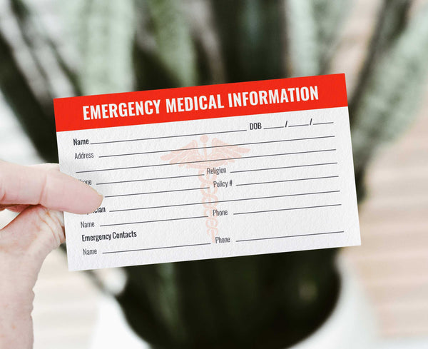 Set of 10 Emergency Medical Information Cards